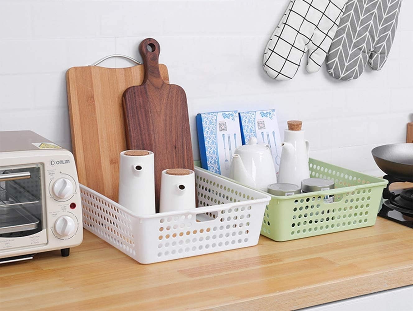8 Pack Plastic Storage Baskets - Colorful Paper Organizer Baskets Plastic Shelf
