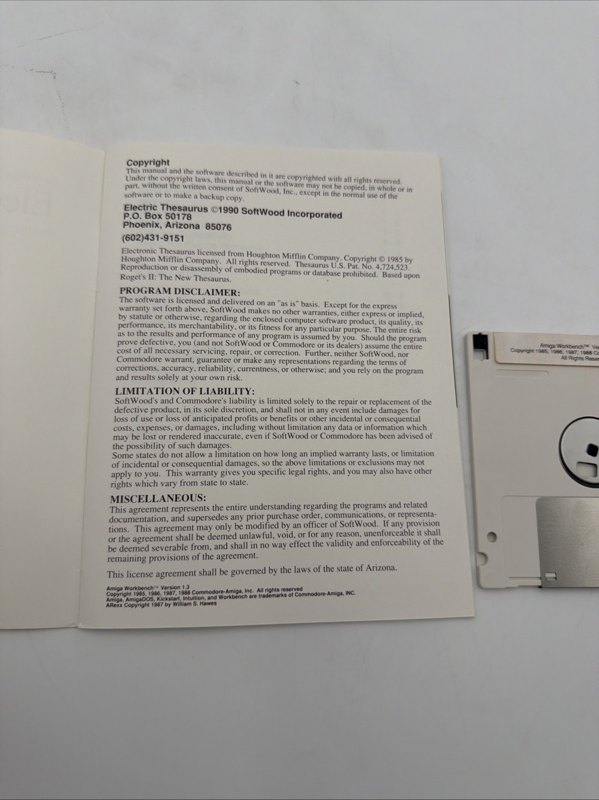 SoftWood Electric Thesaurus v2.0 Commodore Amiga Manual Disk Tested Working