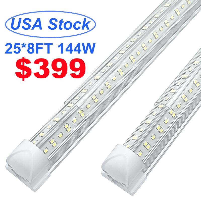 25 Pack 8Ft Led Shop Light Integrated T8 8Ft Led Tube Light Fixture 144W 6500K