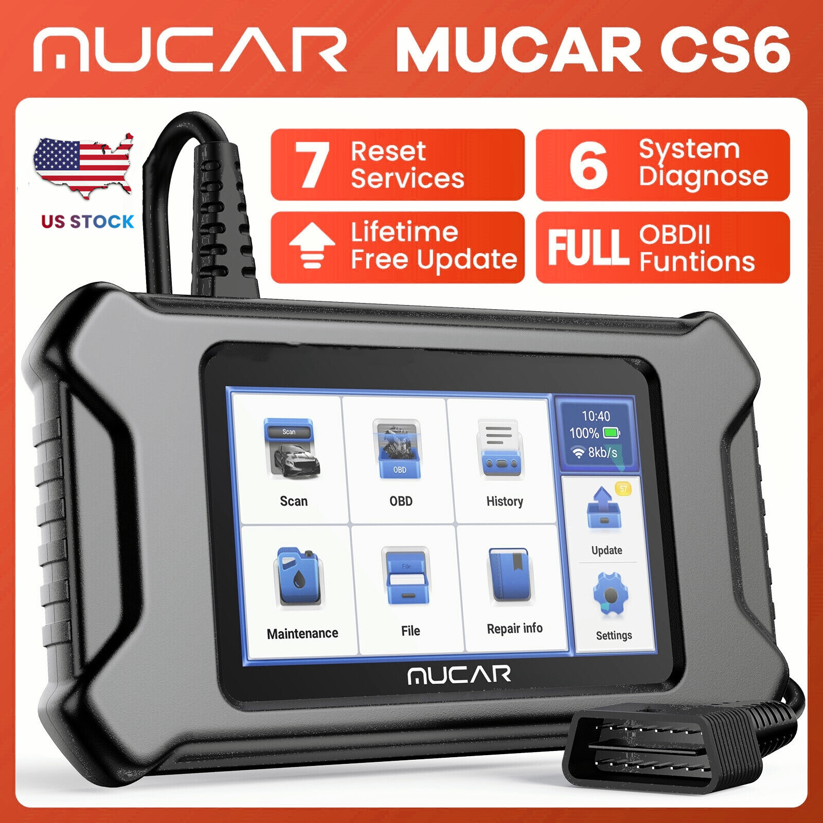 MUCAR CS6 Car OBD2 Scanner Code Reader Check Engine ABS SRS Oil Diagnostic Tool