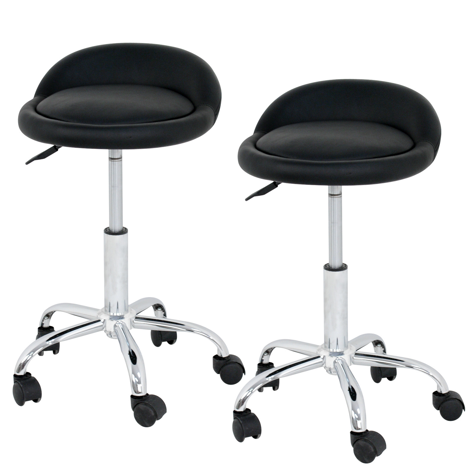 Set of 6 Adjustable Salon Stools Swivel Hydraulic Rolling Leather Seats Black