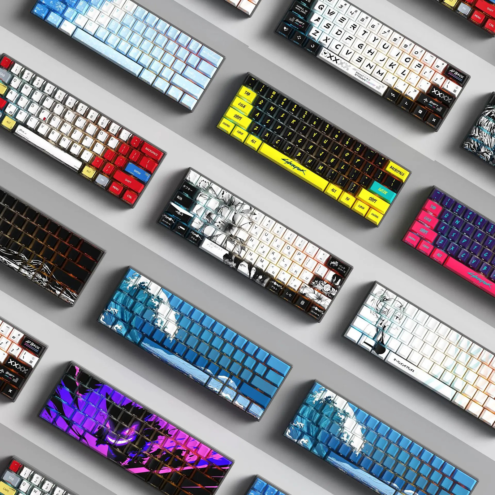 129/135-Key Anime Theme Transparent PBT Keycaps Side-Engraved for Keyboard NEW