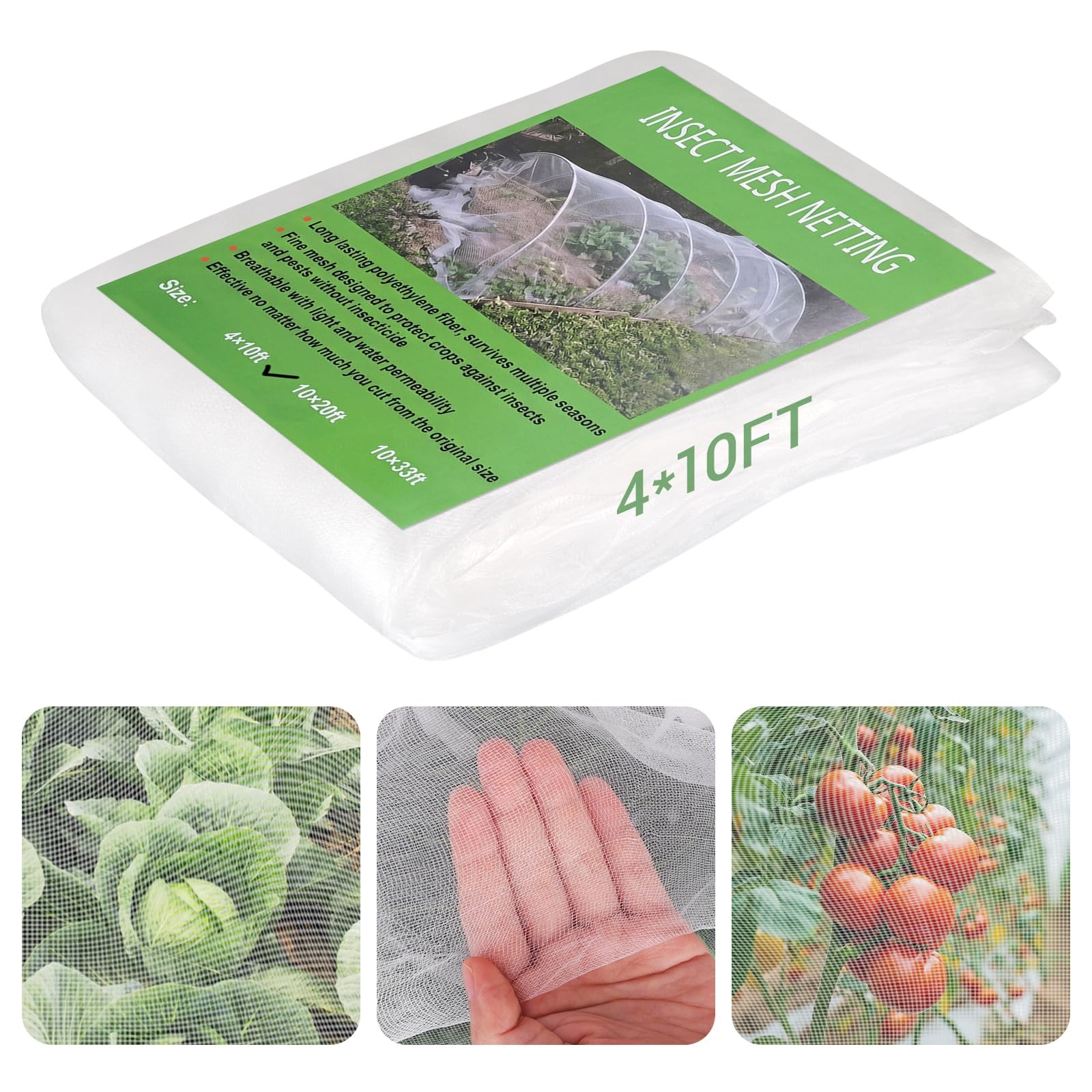 Ultra Fine 4'x10' Garden Netting,Pest Barrier & Bird Netting, 4'X10', White