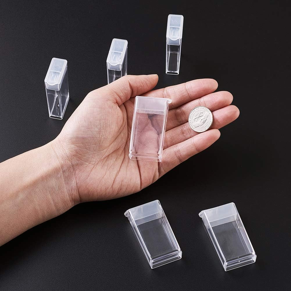 100 Pcs Plastic Flip Top Seed Bead Small Storage Containers 2x1 Rectangle Clear