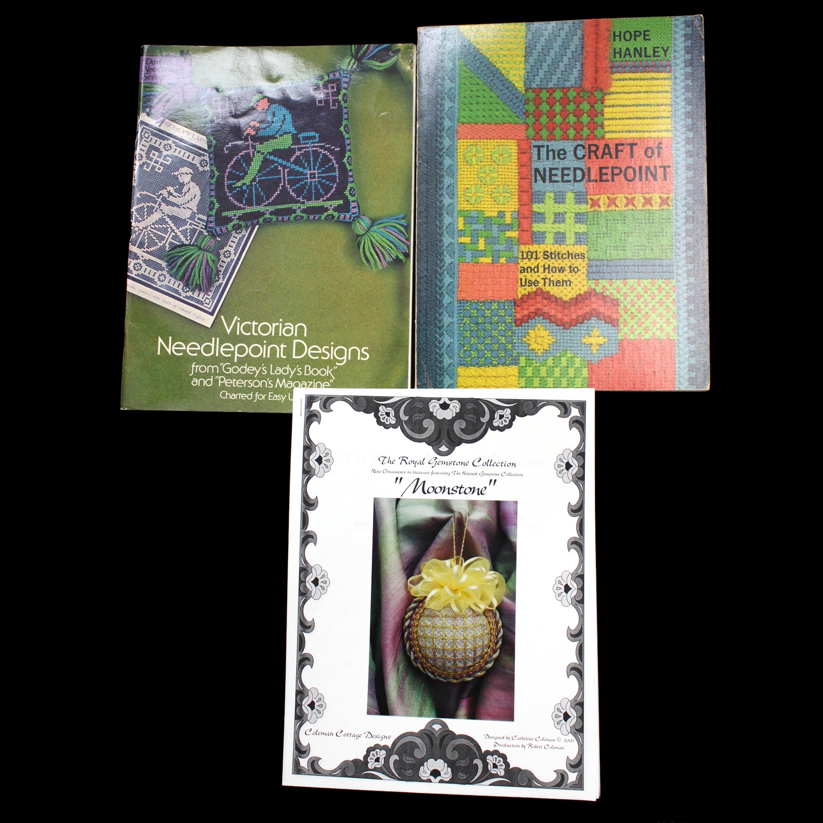 NEEDLEPOINT DESIGN & STITCH LOT: CRAFT OF NEEDLEPOINT, MOONSTONE, VICTORIAN  BM