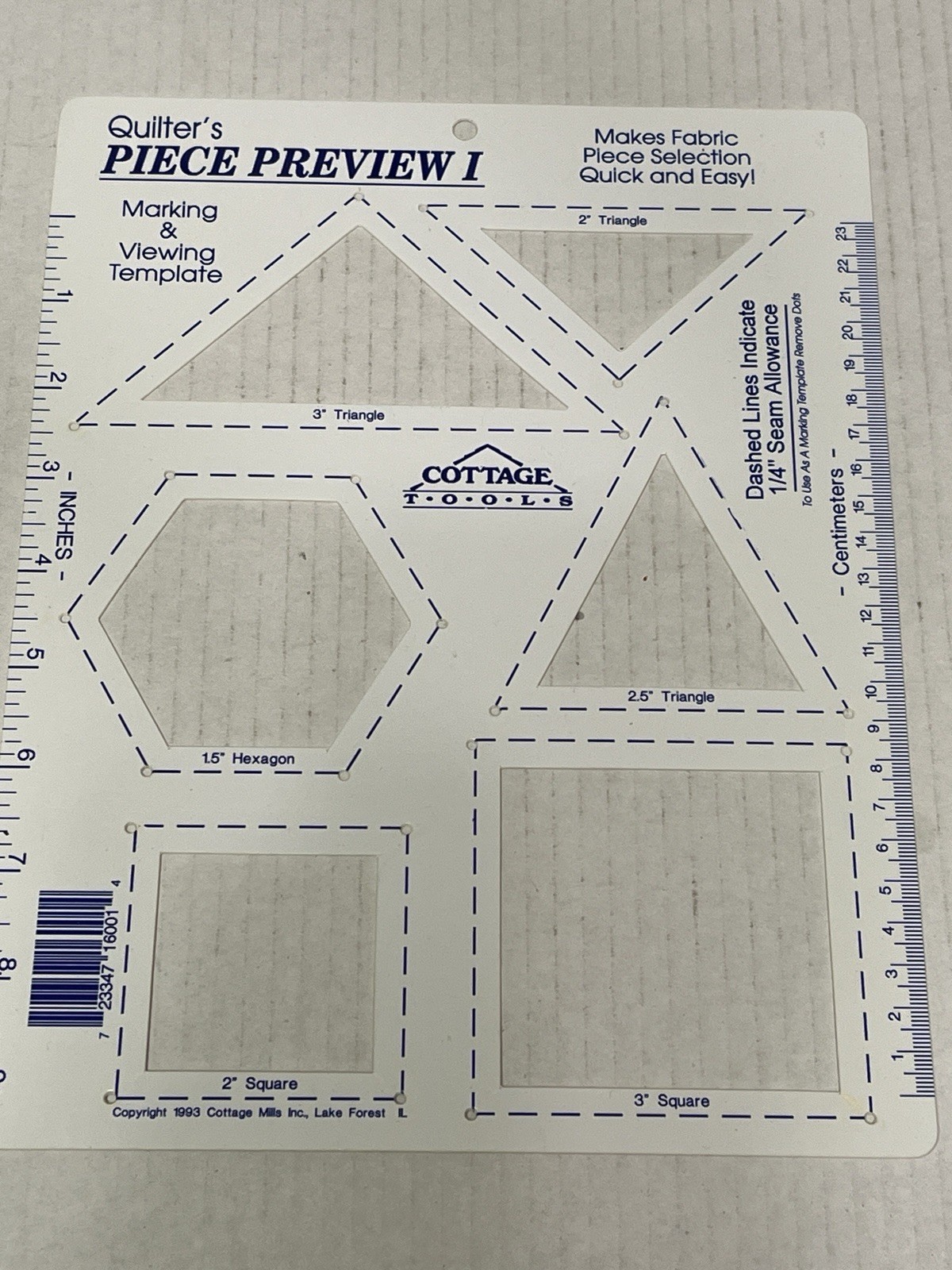 Vintage Cottage Mills Quilter's Piece Preview 1 Marking Viewing Quilt Template