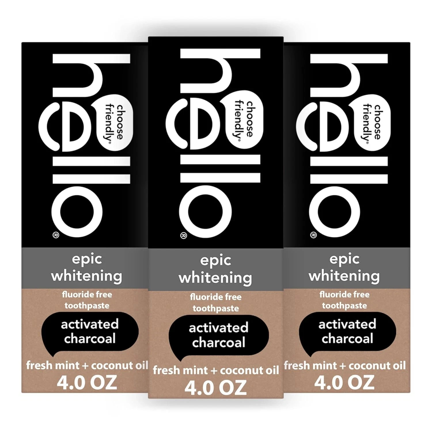 Hello Activated Charcoal Toothpaste, Fluoride Free with 4 Ounce (Pack of 3)