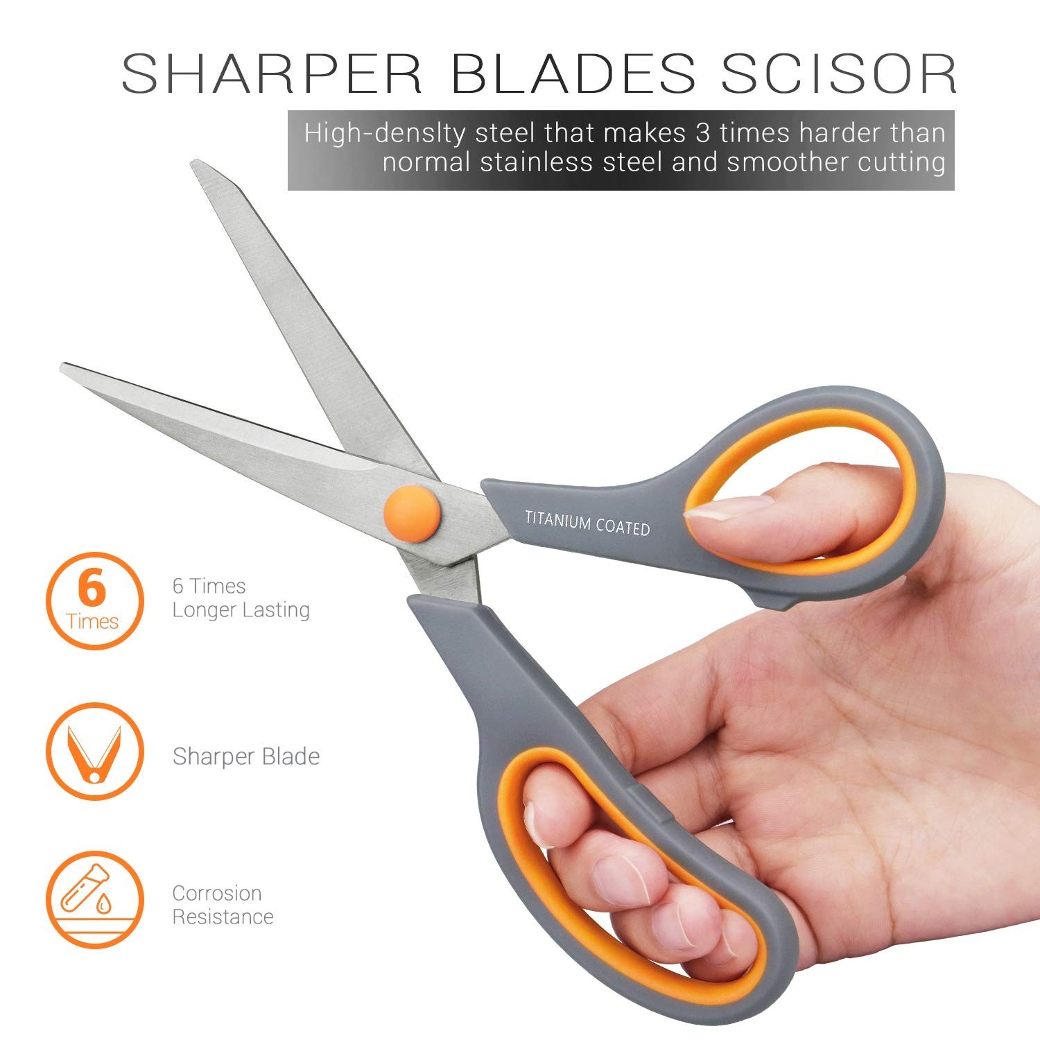 Scissors 8" Multipurpose Titanium Coated Sturdy Sharp, Gray, 1 Pack | Right/L...