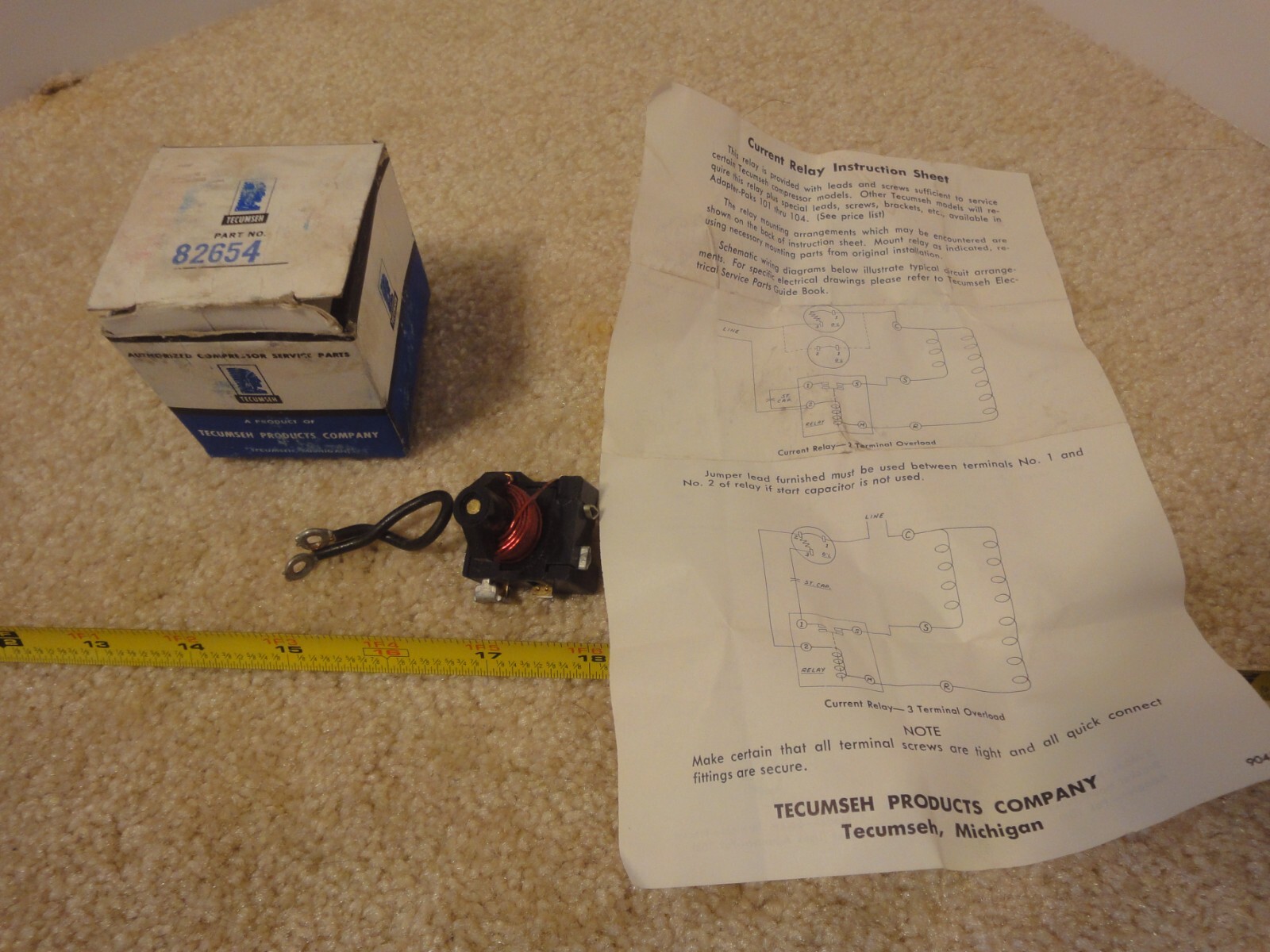 Tecumseh refrigeration current relay part# 82654, OEM factory part NOS/New!
