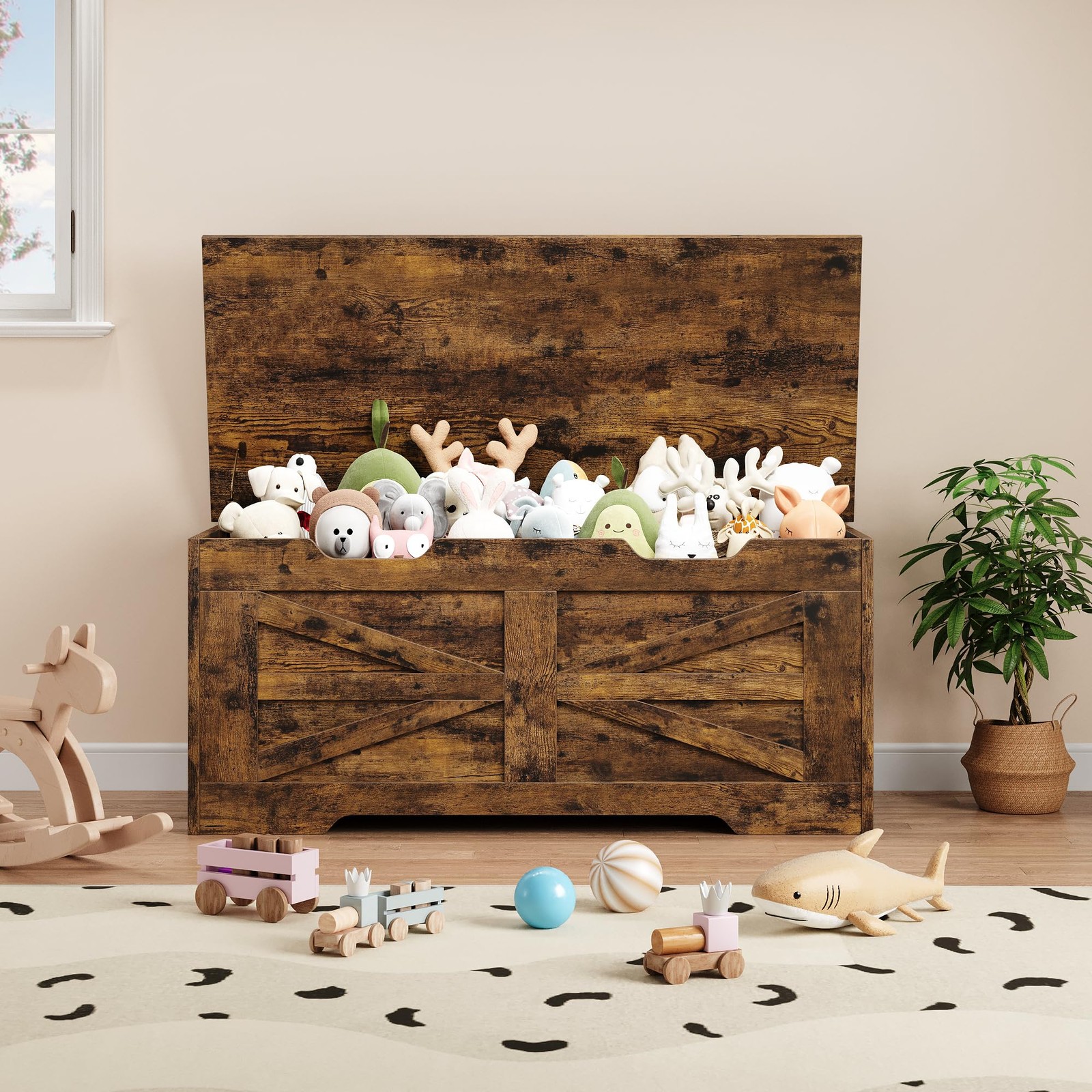 Wood Storage Chest Bench w/ Safety Hinge, Chest Storage Trunk Toy Organizer Box