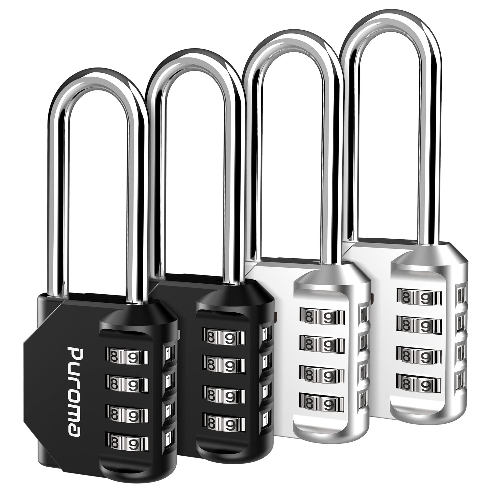 Puroma 4-Pack 2.6" Long Shackle 4-Digit Outdoor Waterproof Combination Lock