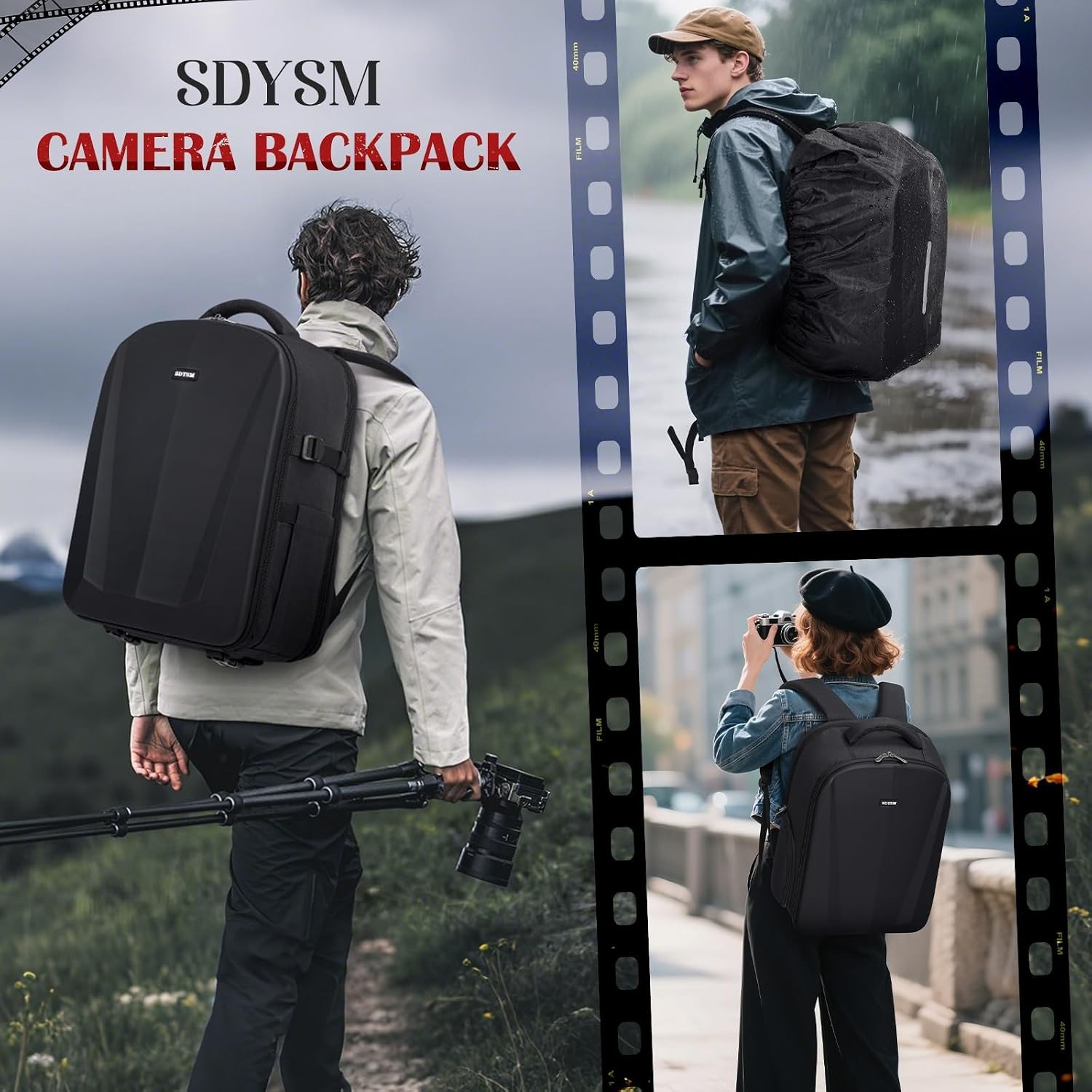 Professional Photography Backpack with Hardshell, Rain Cover & Storage Pockets