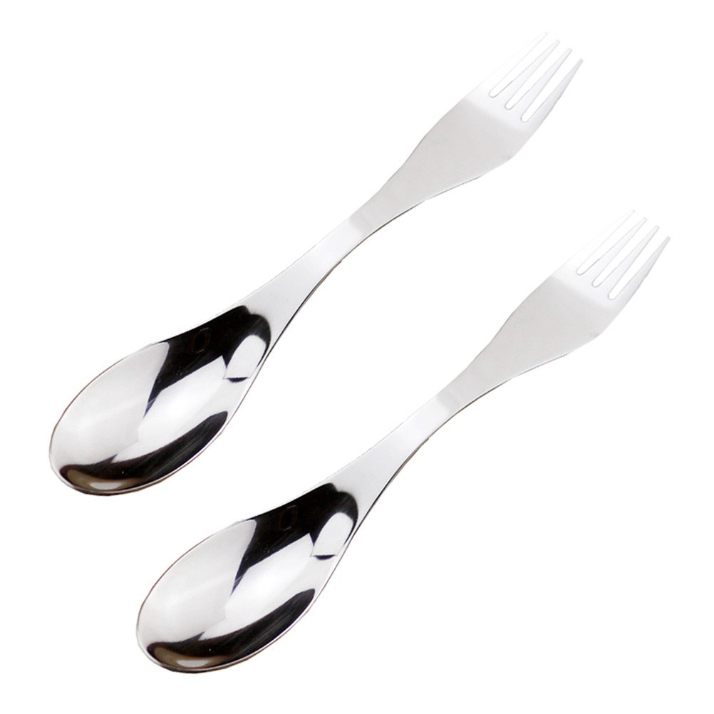 2 Pcs Stainless Steel Spork Double Ended Fork Spoon Set For Camping Hiking