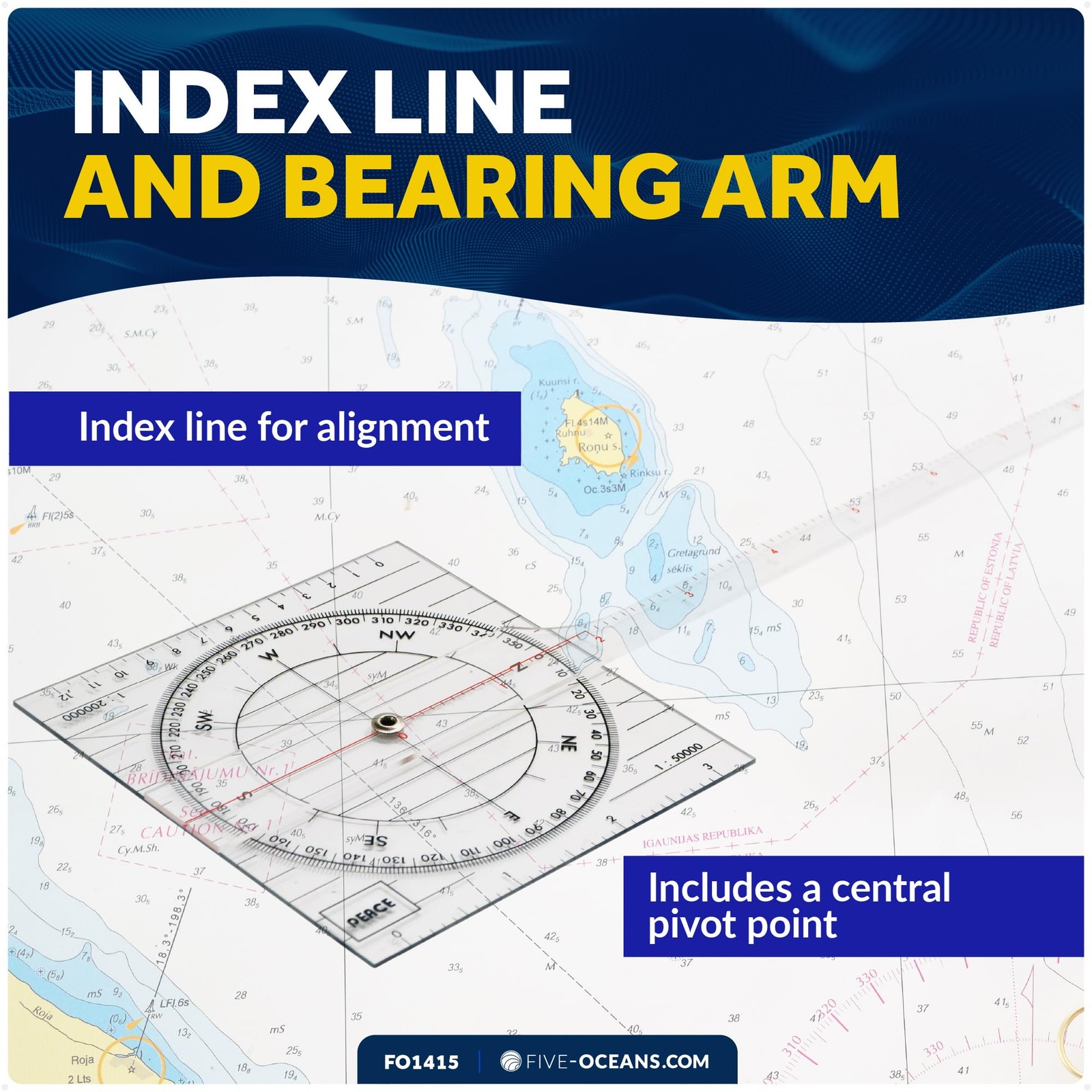-Arm Nautical Protractor Tool for Navigation Charts - FO1415