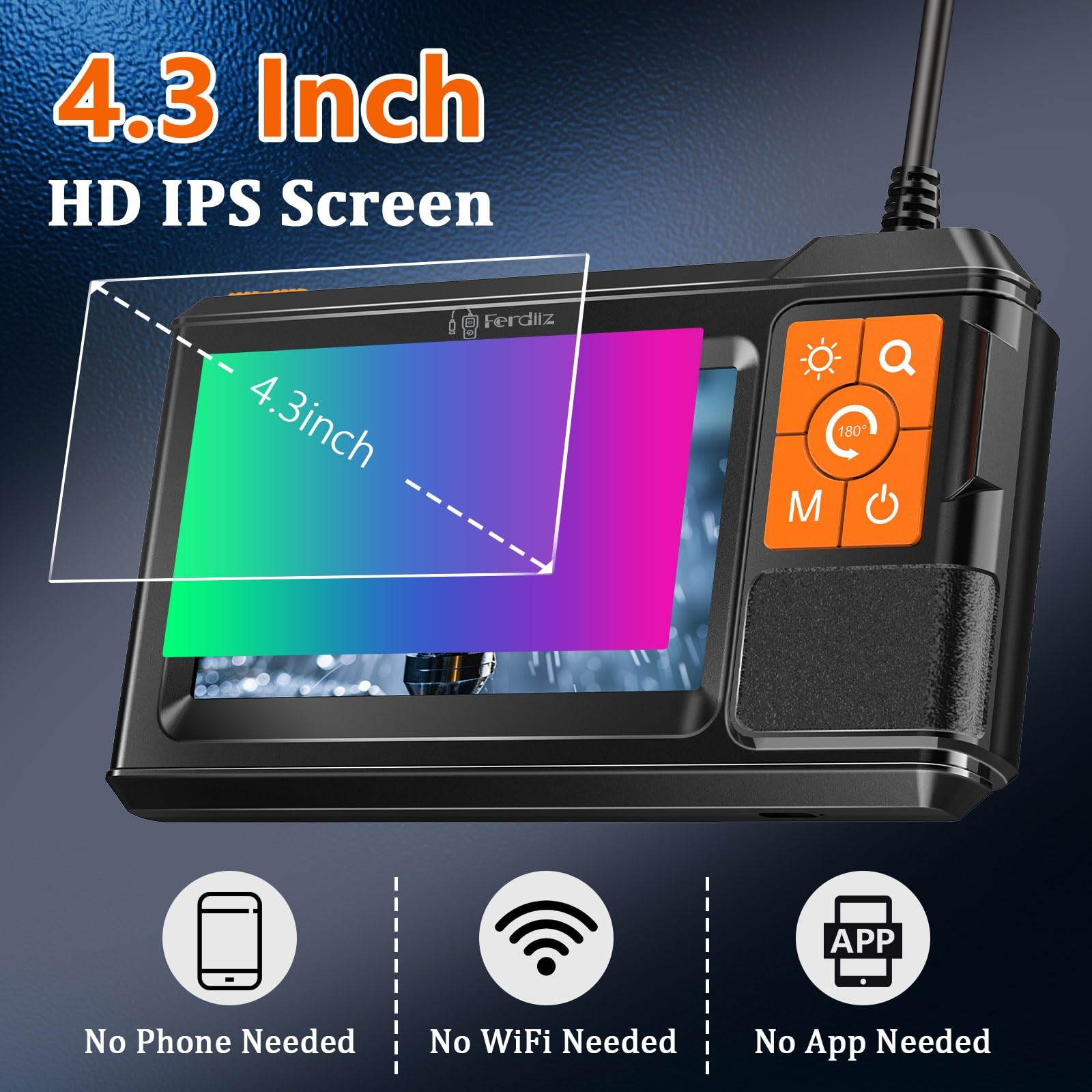 Dual-Lens Borescope with Light, Endoscope Camera with Light with 4.3" IPS Scr...