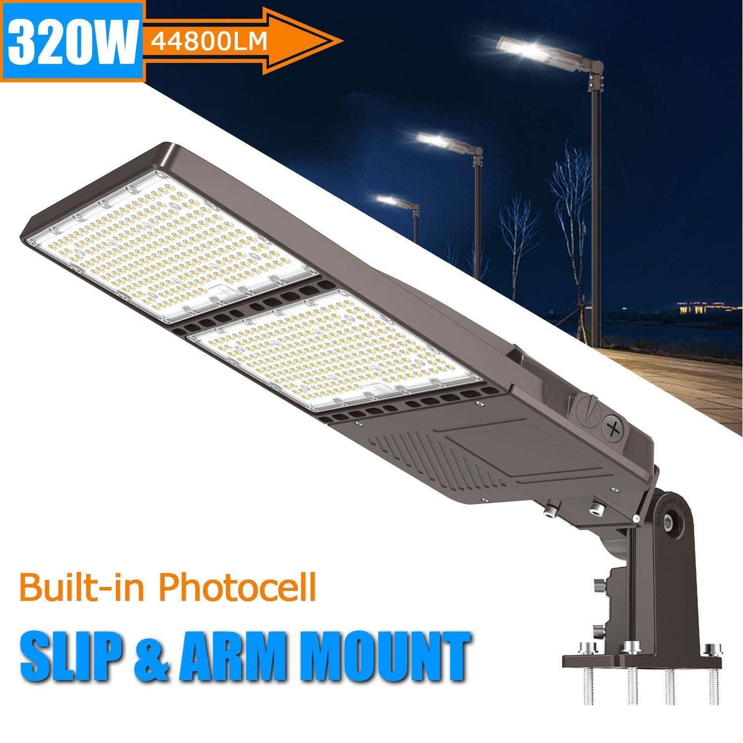 Slip Fitter & Arm Mount 320W LED Shoebox Light Parking Lot Street Area Lighting