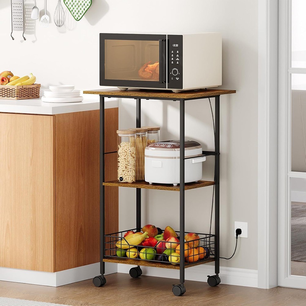 3-Tier Metal Storage Rack w/ Wheels Kitchen Carts Shelving Unit Rolling Shelf US