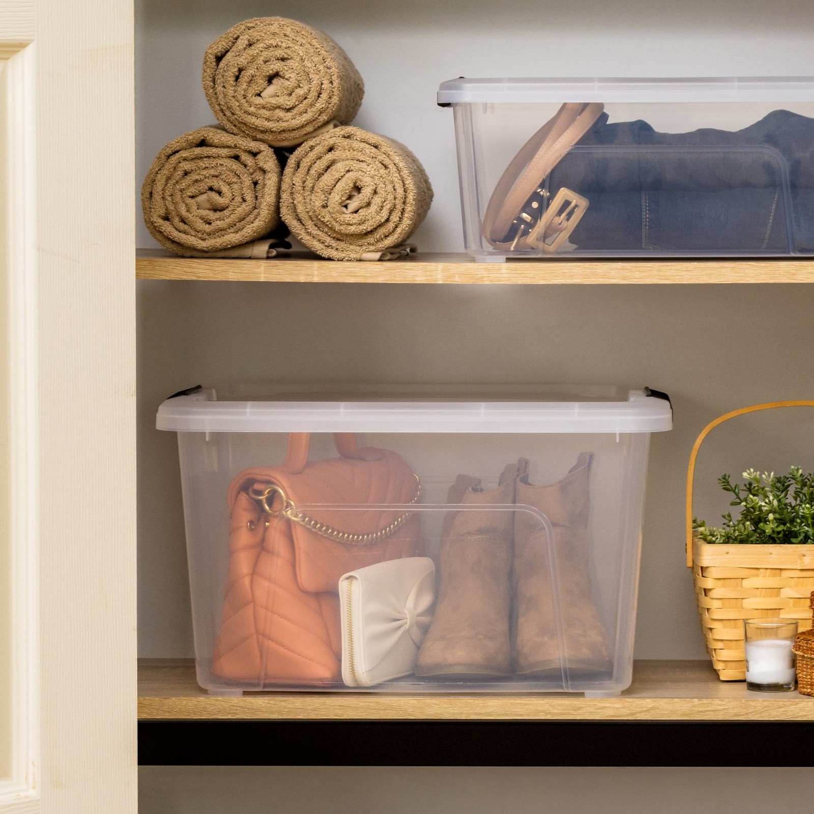 32 Qt. Plastic Storage Bin with Lid, Stackable Storage Containers, Tote