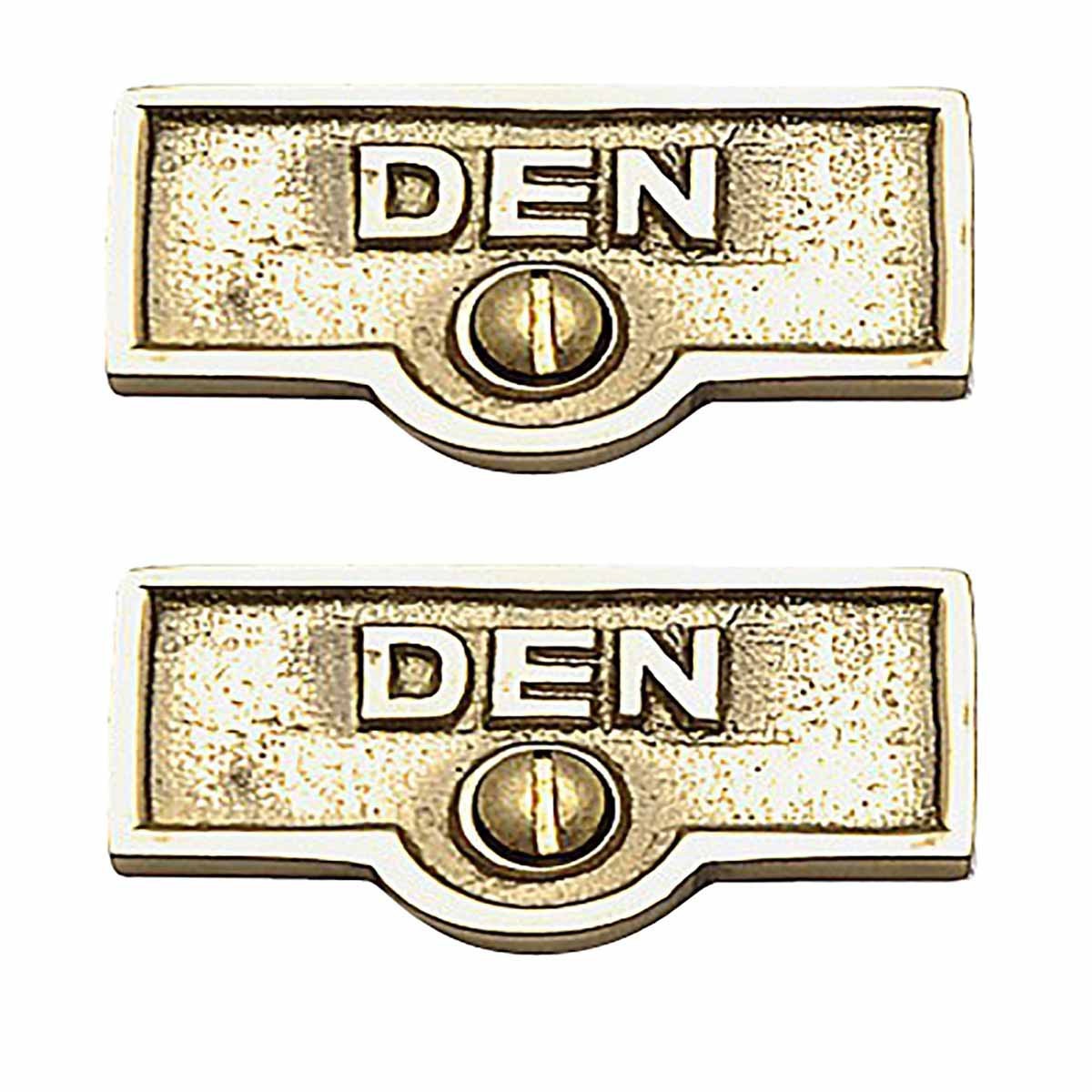 Switch Plate Tags "DEN" Name Signs Labels Lacquered Brass Pack of 2 Renovators