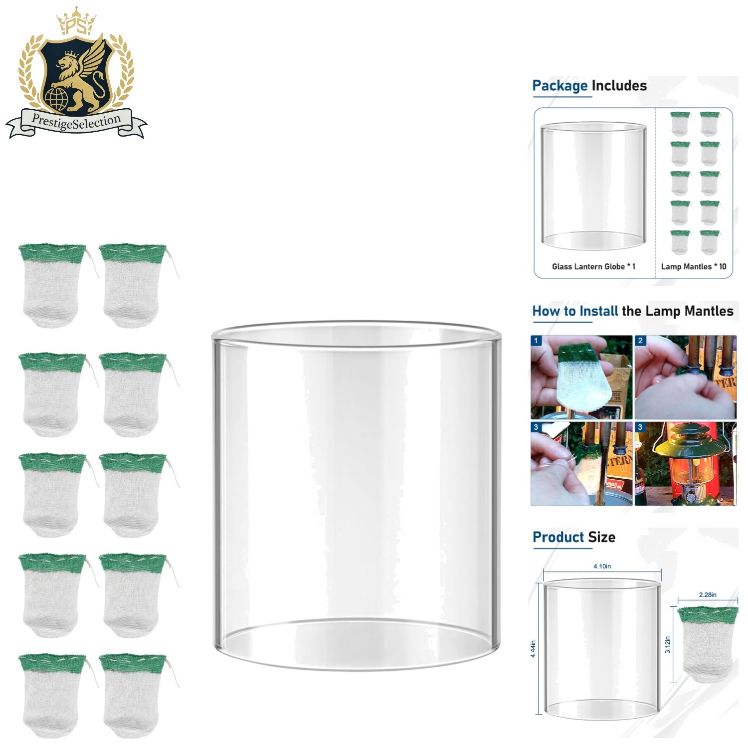 10-Piece Glass Globe & Propane Mantles for Coleman Lanterns - Easy Installation
