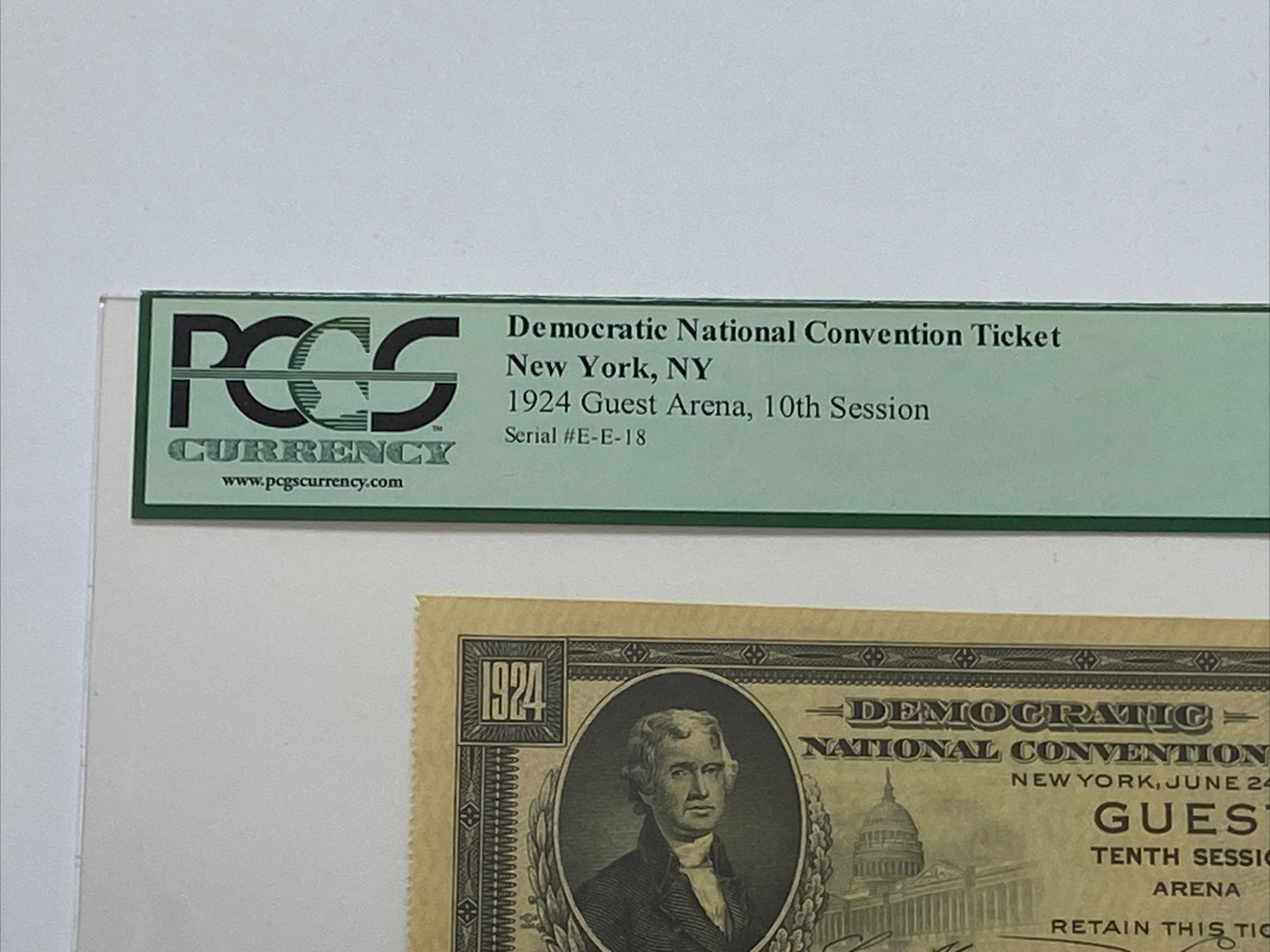 1924 Democratic National Convention Ticket John W. Davis & Charles Bryan PCGS 64
