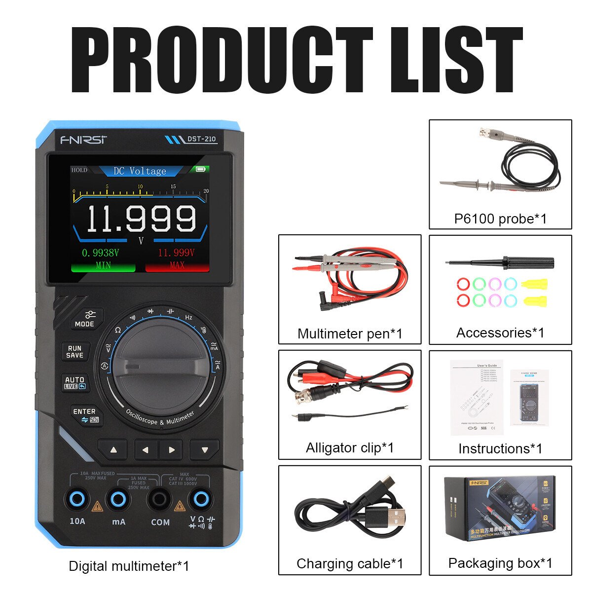 3 in 1 Oscilloscope Multimeter 10M Analog Bandwidth Counts 48MSa Sampling Rate