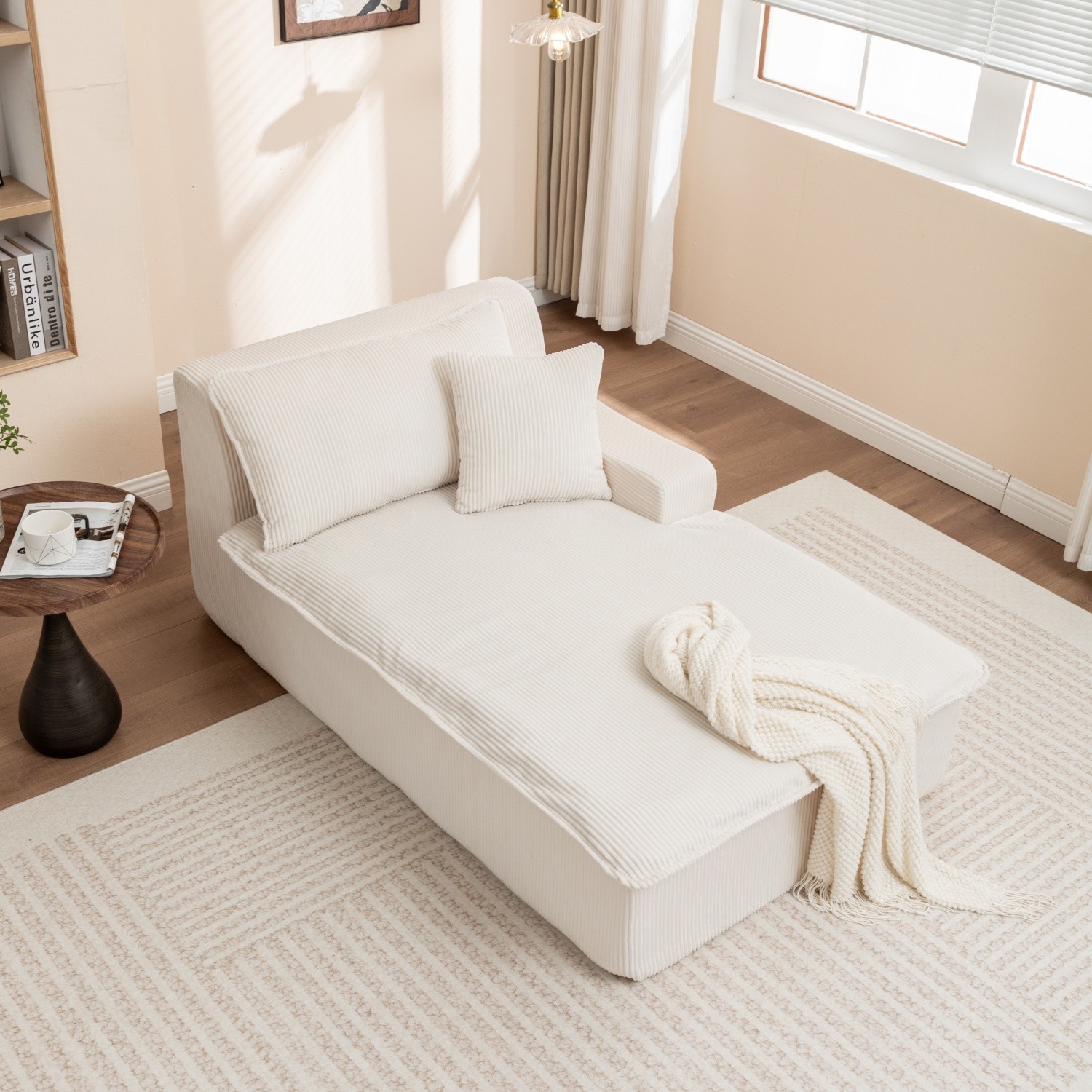 Modern Single Upholstered Chaise Lounge Chair w/ Left Armrest for Living Room