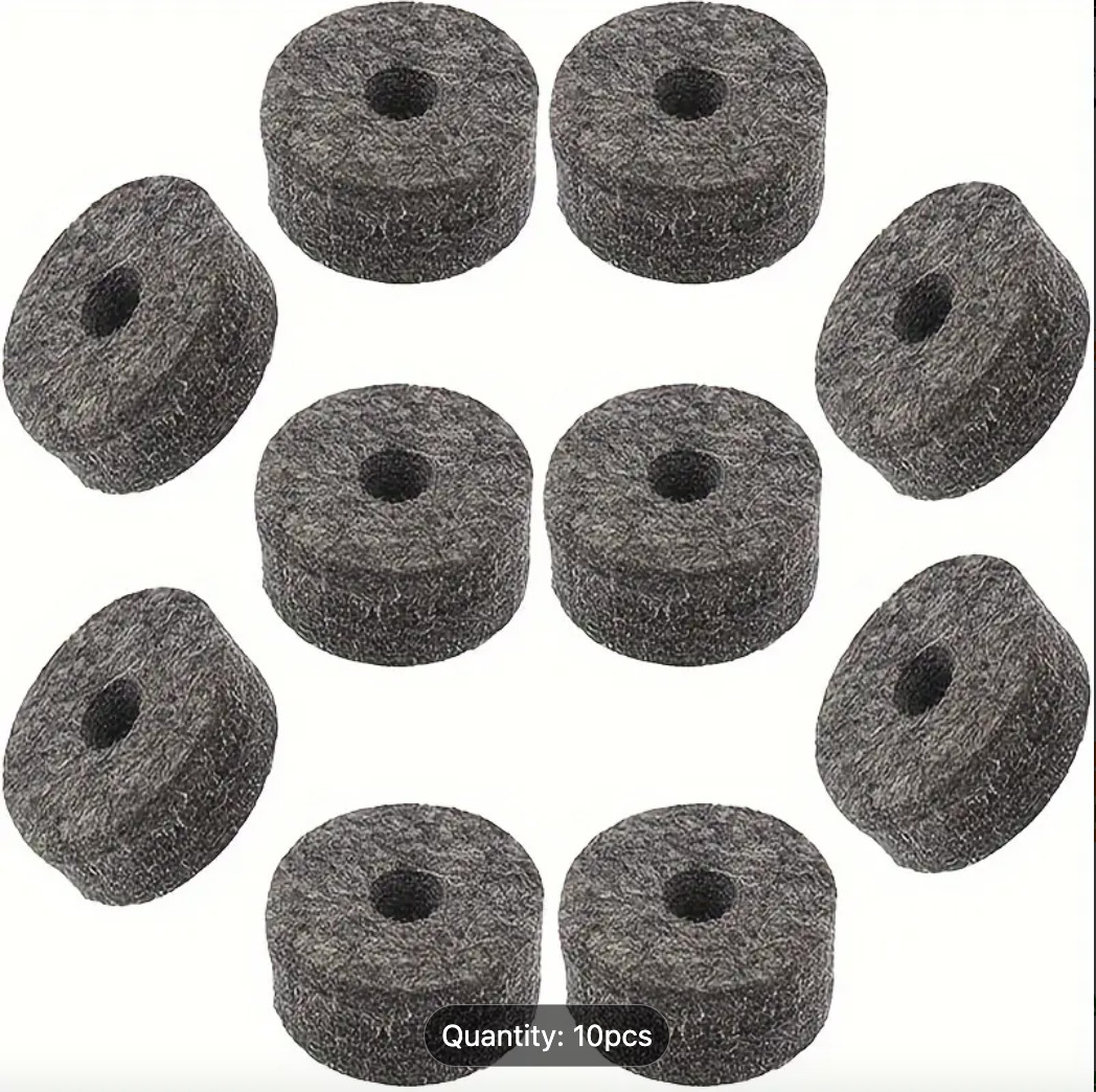10 Pcs Round Felt Washers for Cymbal Stands, Drum Kit Accessories - Grey