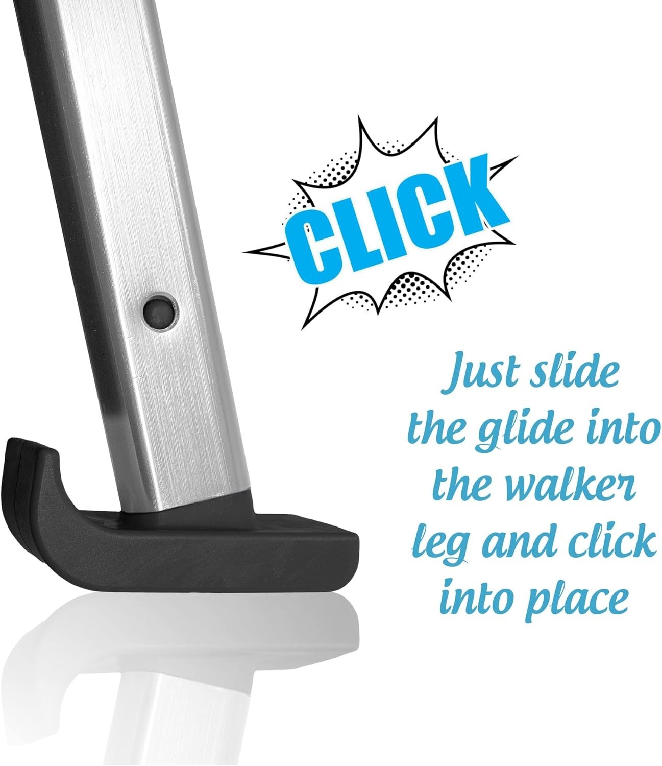 Able Life Space Saver Walker Ski Glides Black Secure Slide-On Design
