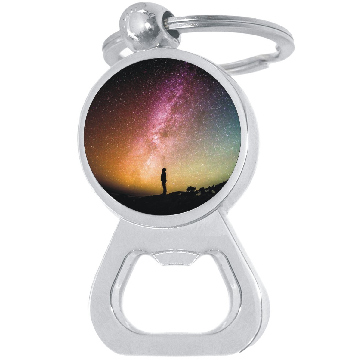 Colorful Night Sky Bottle Opener Keychain - Metal Beer Bar Tool Key Ring
