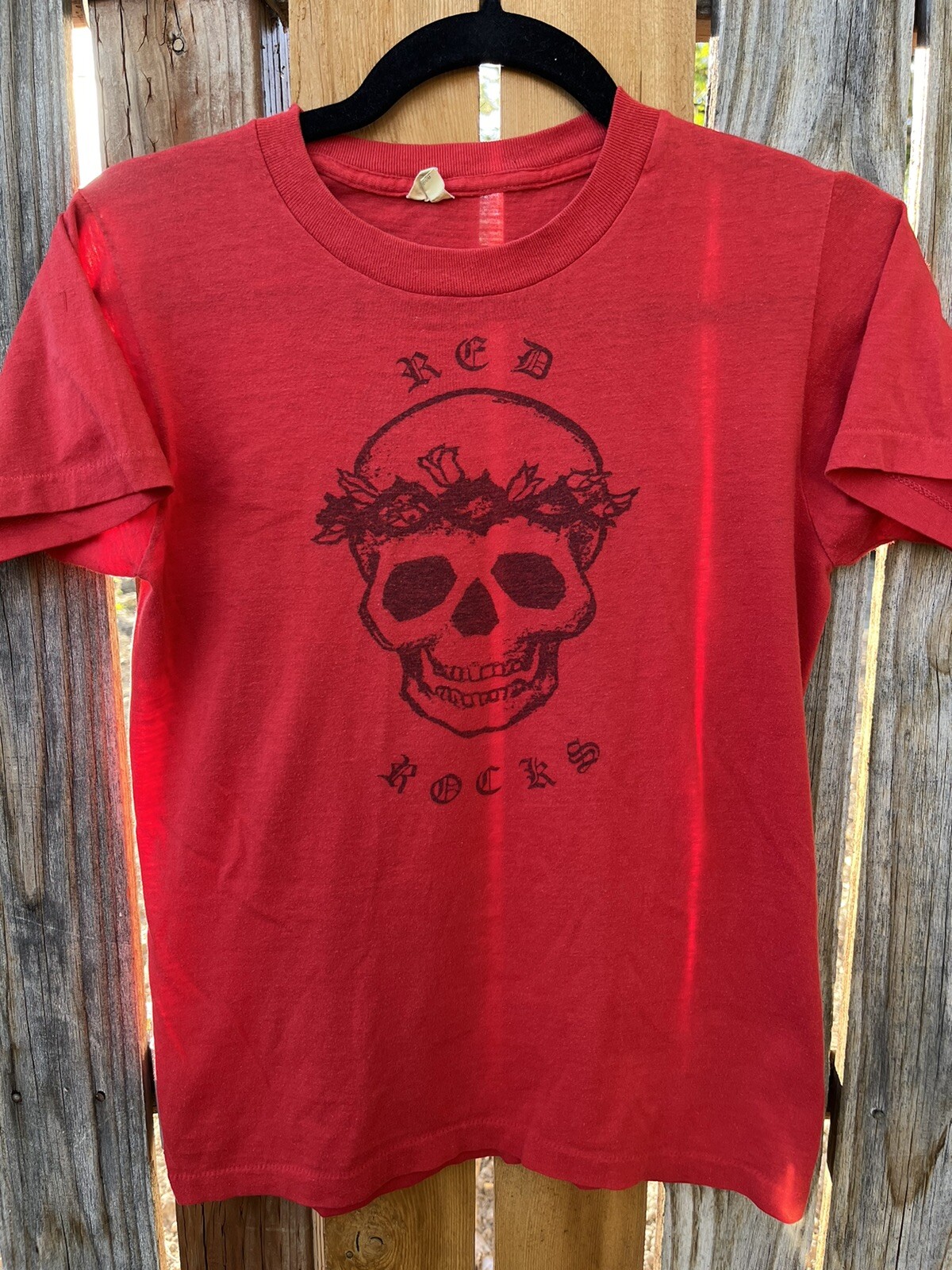 Vtg 80s Grateful Dead RED ROCKS 50/50 T Shirt S XS Skull Roses Screen Stars RED