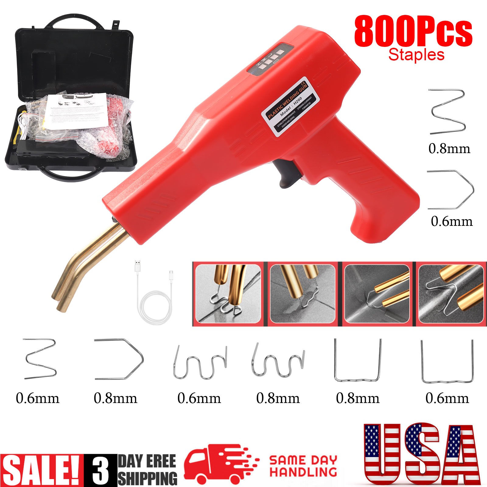 200W Hot Stapler Plastic Repair Kit Car Bumper Welder Kit with 1200 Staples US
