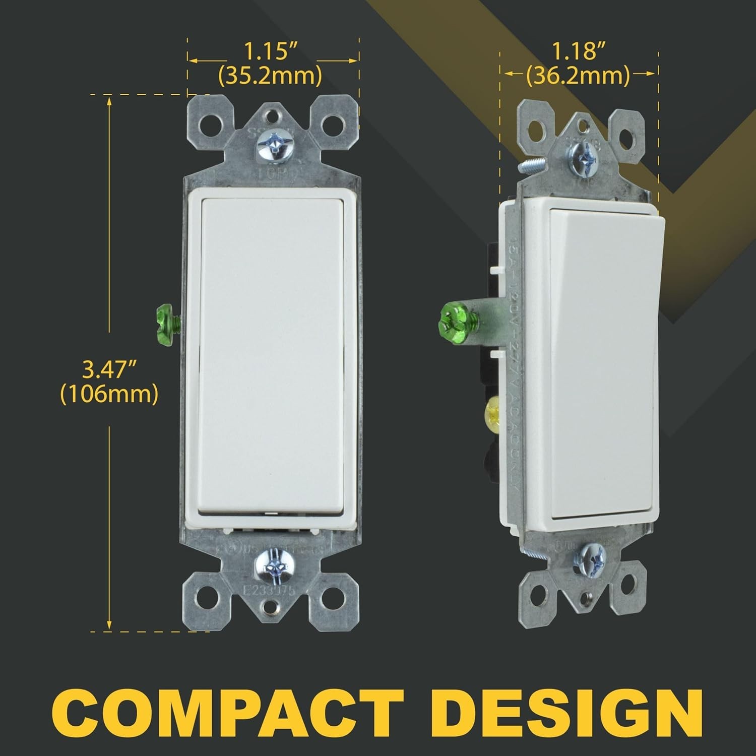 Compact 15A Rocker Switch for 3-Way Lighting, Easy Install, -Certified White