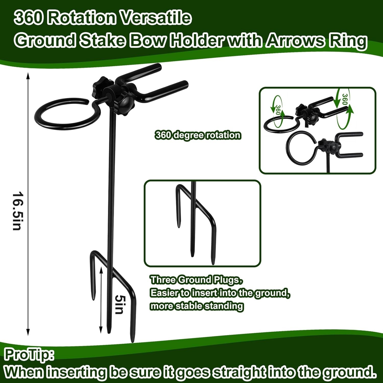 Ground Blind Bow Holder with 360-Degree Rotating Arrow Ring - 1 Pack
