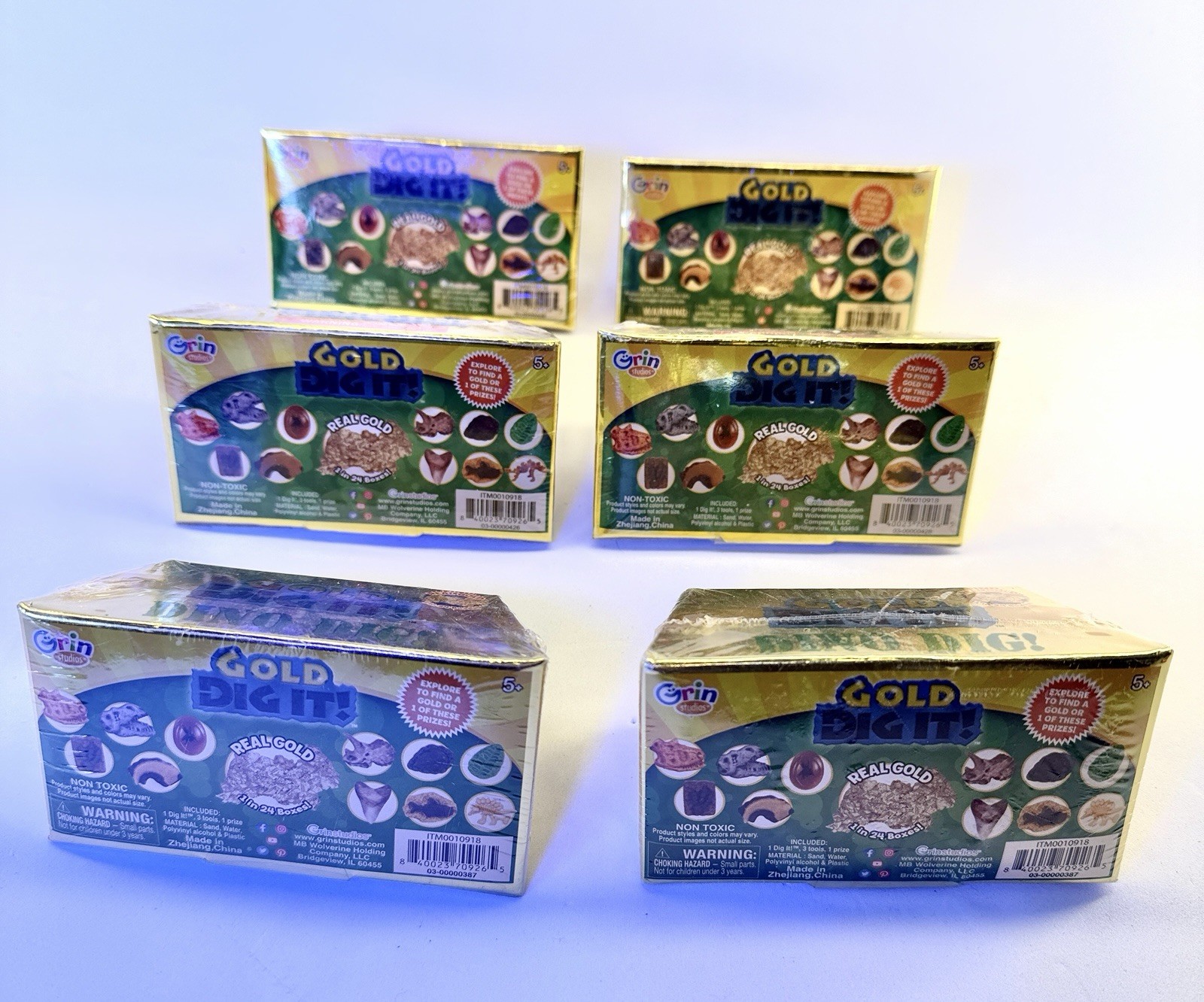 6 (six) Gold Dig It -Dino Dig Grin Studios-Lot Of 6- 1 in 24 Contains Real Gold!