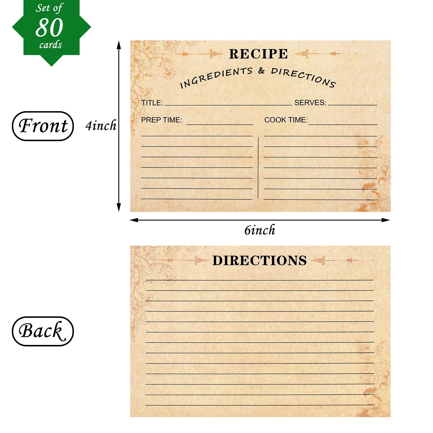 Outus 80 Pack Recipe Cards 4 x 6 Inch Kraft Double 4 x 6 inch, Color
