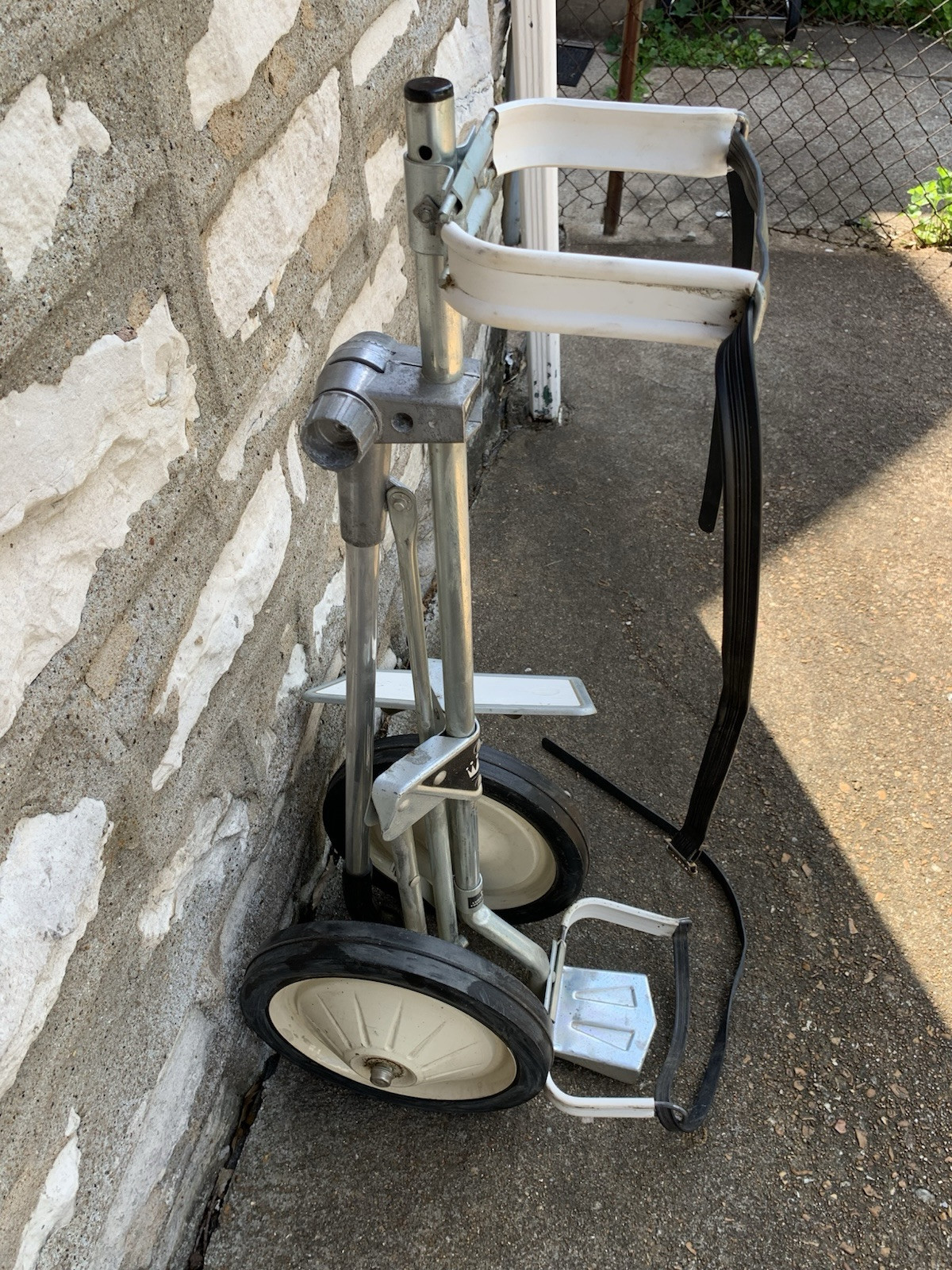 Vintage Metal Golf Bag Caddy W/ Straps Push Pull Cart 36”