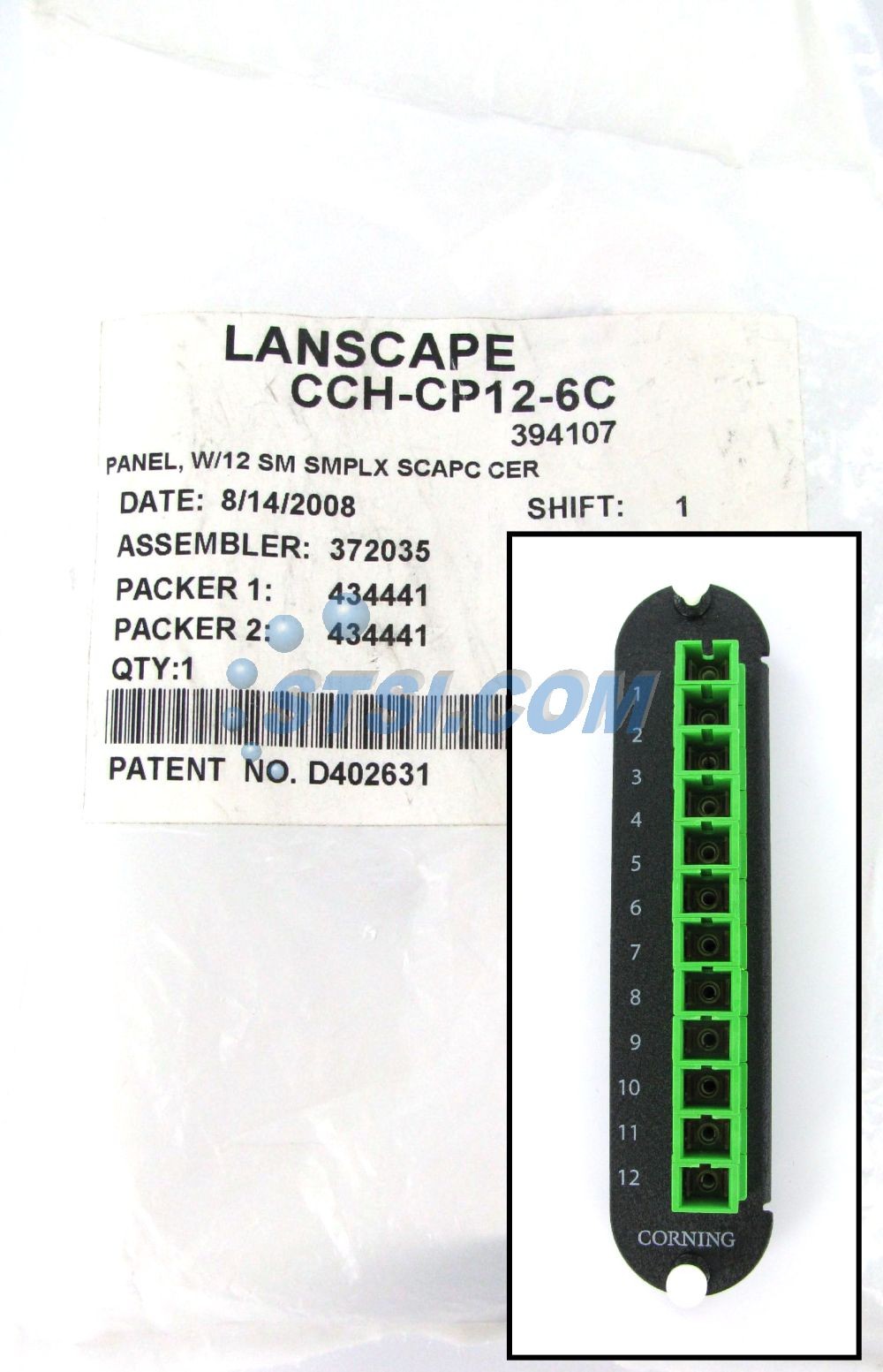Corning CCH-CP12-6C Fiber Adapter Panel, 12 SC Simplex OS2 Singlemode APC ~STSI