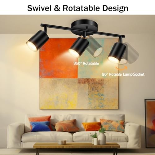 LED Track Lighting Kit, Black 3 Way Ceiling Spot Lighting, Flexibly 3 Light