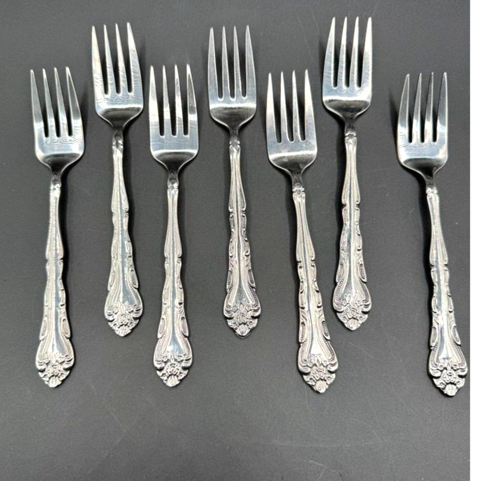 International stainless 7) salad dessert forks Abigail Pattern Tiawan Flatware