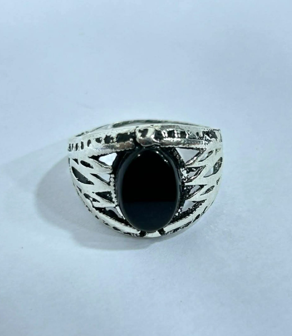 Royal 925 Sterling Silver Ring with Black agate Onyx - 7g - Size 12 US