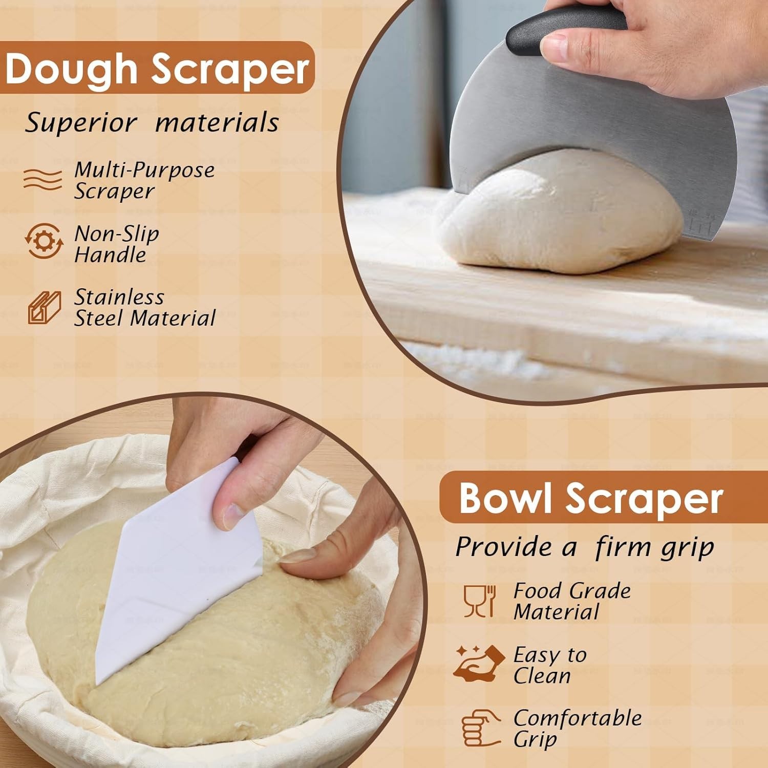 Artisan Sourdough Bread Baking Supplies: 2 Banneton Baskets & Starter Kit
