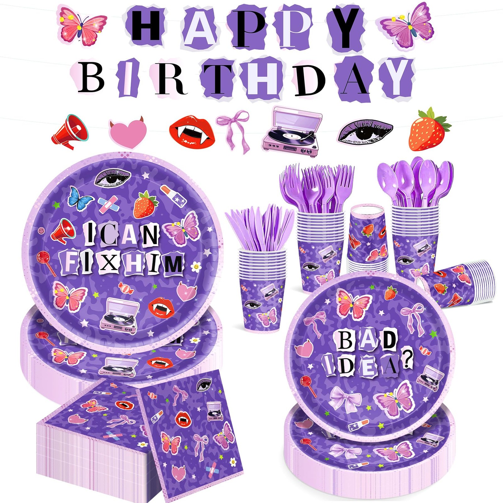 169Pcs Purple Music Birthday Decorations Pop Star Party Decorations Purple Birth