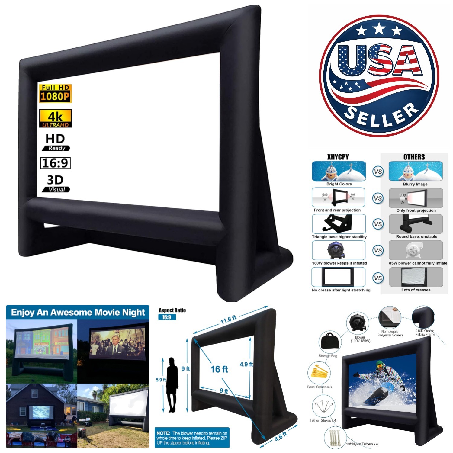 Ultimate 16ft Outdoor Projector Screen - Front/Rear Projection for Events
