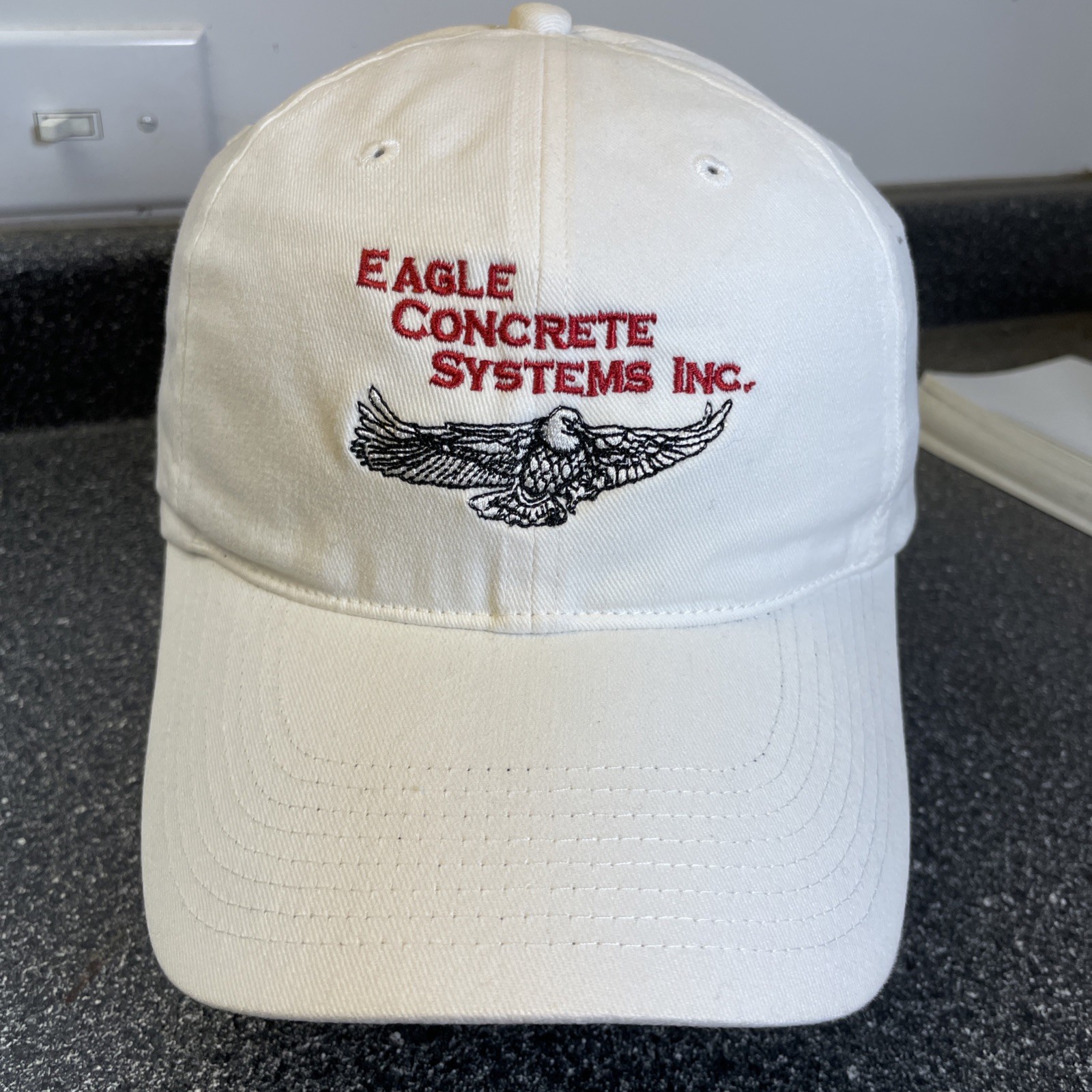 Nike Golf Swoosh StrapBack Hat Cap White Eagle Concrete Systems Inc. Embroidered