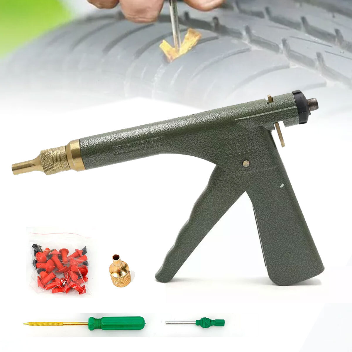 Tire Wheel Repair Tool Repair Gun Tool Plugger Mushroom Rubber Plug Nozzle Kit