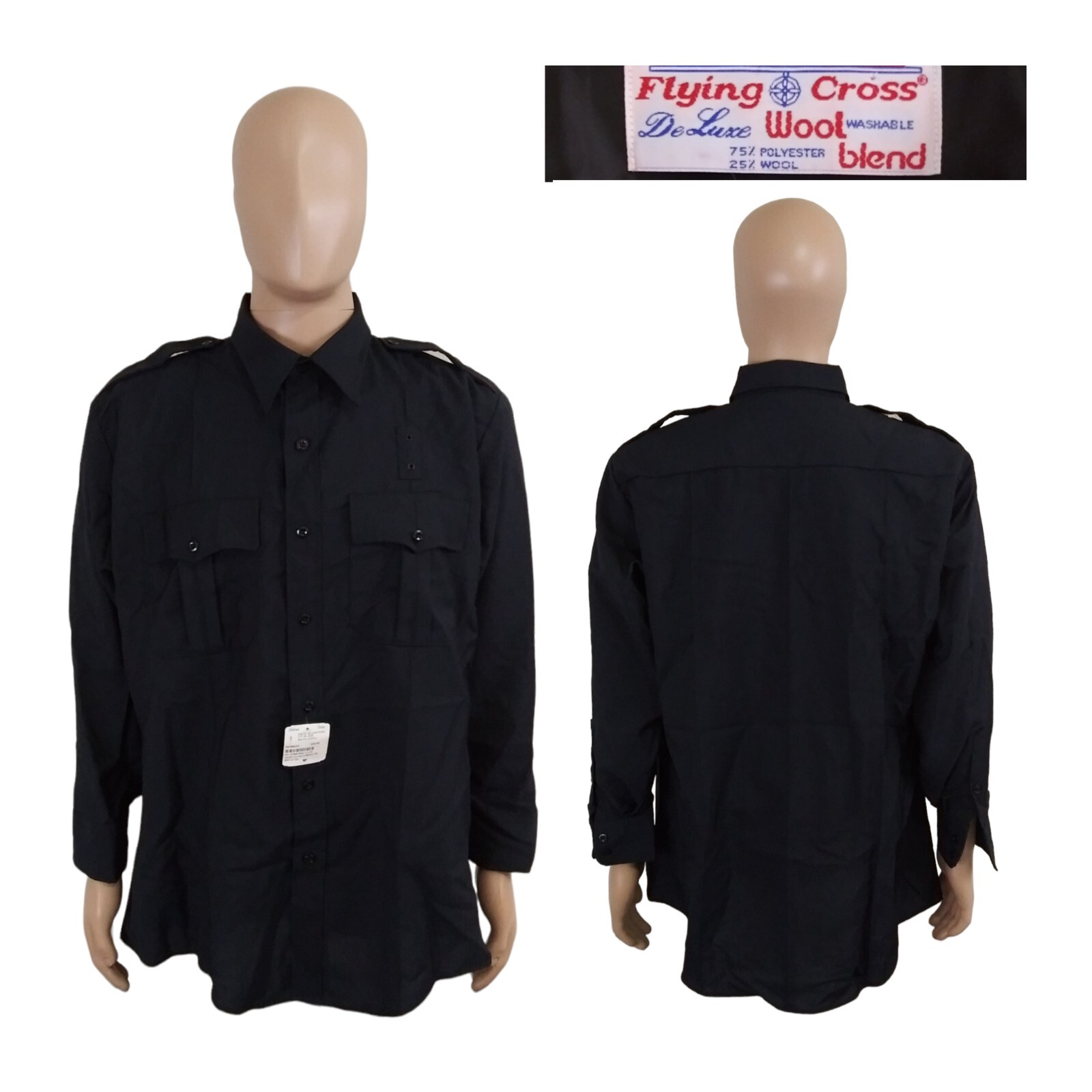 NEW Flying Cross Deluxe Wool Blend EMT Firefighter Security Zipper Shirt 17.0-33