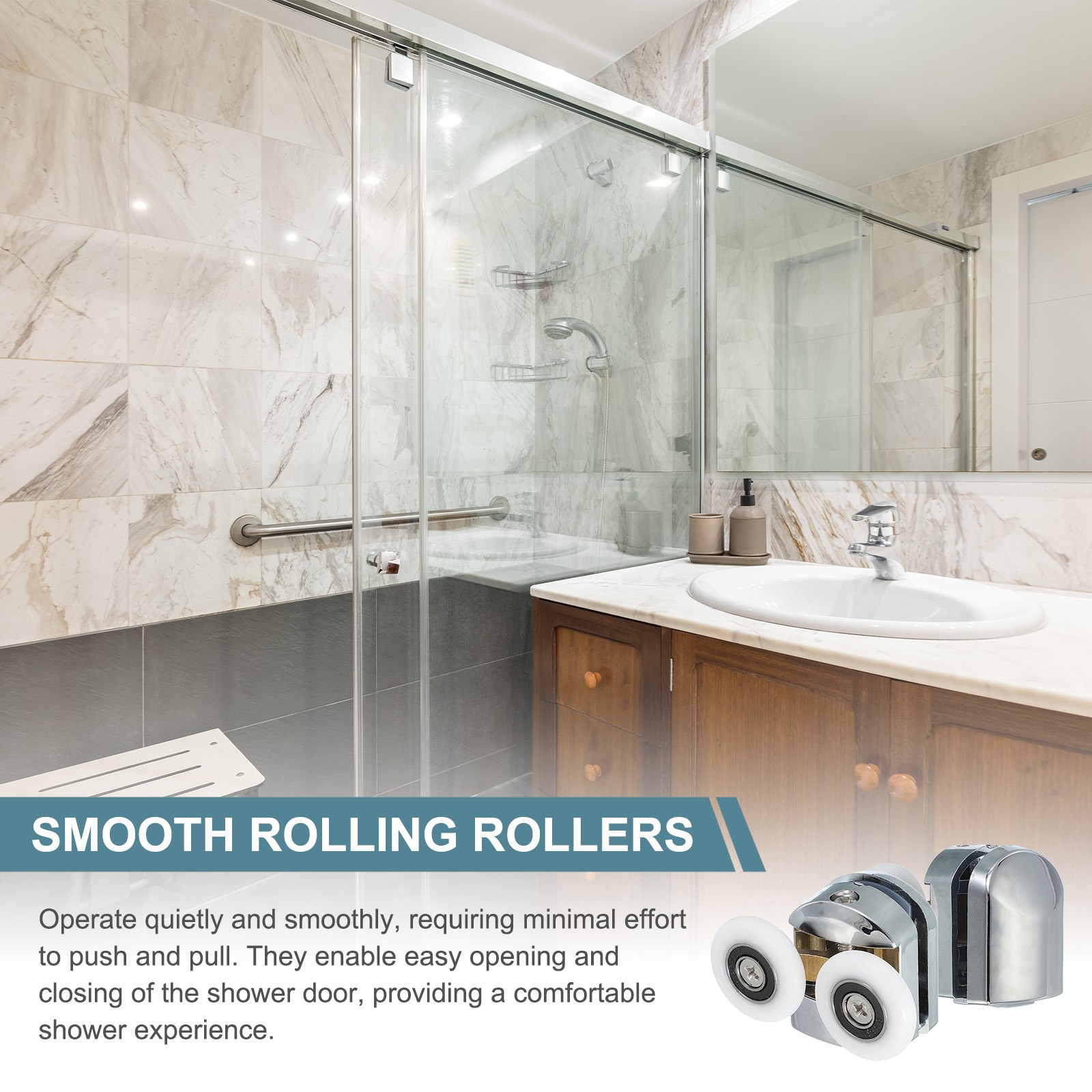 8Pcs 25mm Double Shower Door Rollers Copper Top Wheels Pulleys Guide Silver