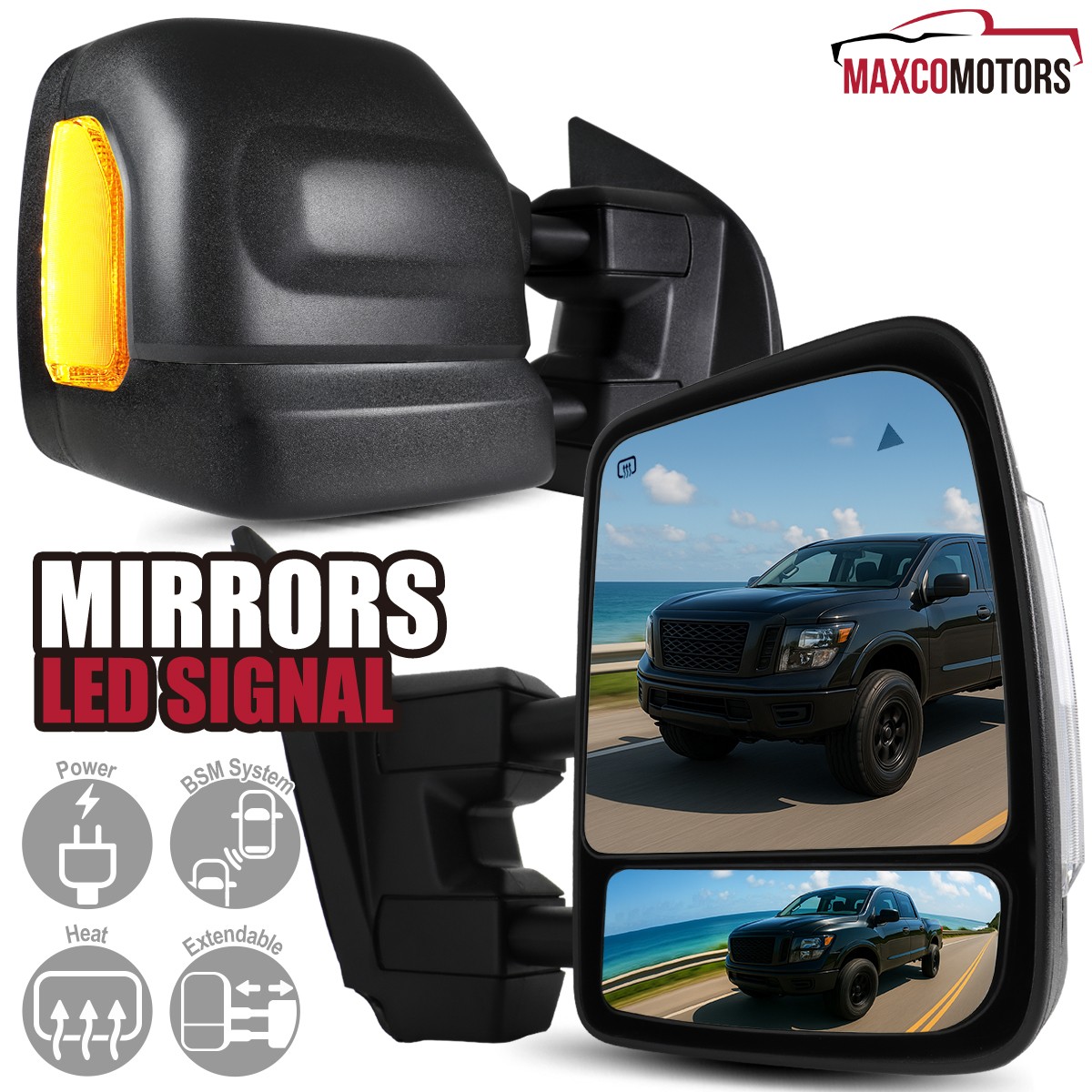 Towing Mirrors Fits 2016-2022 Titan Power Heated+LED Signal+Puddle+Blind Spot