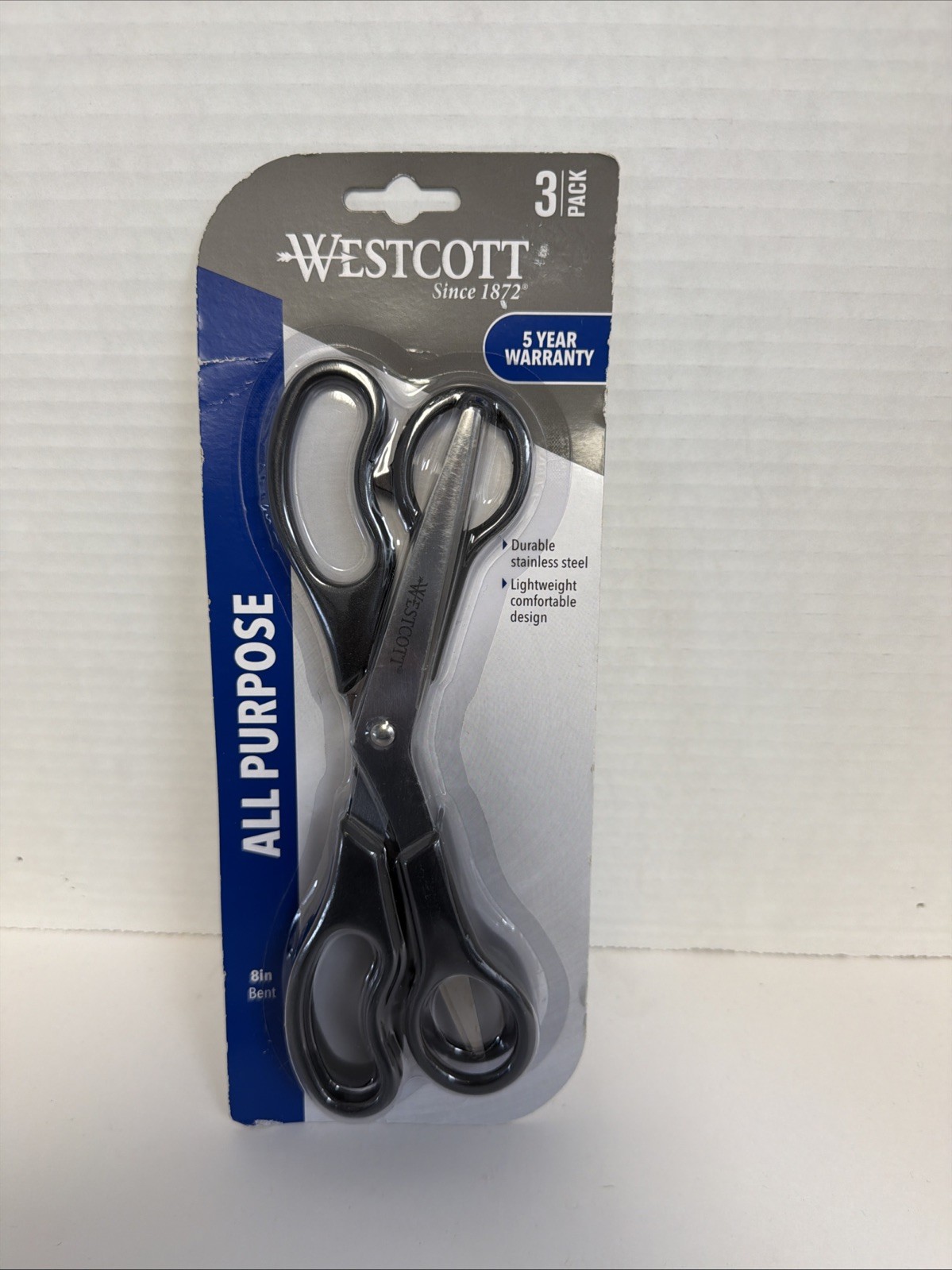 Westcott Value Line Stainless Steel All-Purpose Scissor 8", Bent, Pack of 3